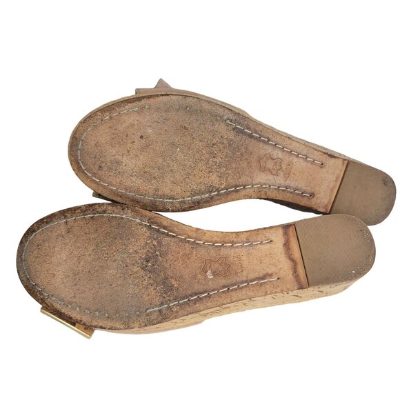 Tory Burch penny Leather Sole cork Wedge Sandals Bow Detail Size 6.5 Light Brown - Picture 10 of 12